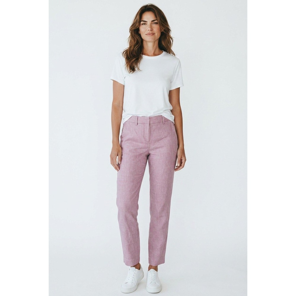 Express Columnist Ankle Pants Women Lilac Ivory Linen Blend Mid Rise 00R